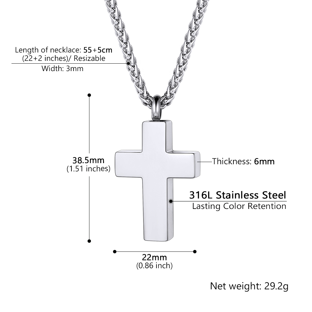 Custom Engraved Cross Cremation Pendant Urn Necklace for Ashes size