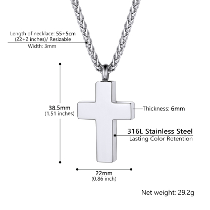 Custom Engraved Cross Cremation Pendant Urn Necklace for Ashes size