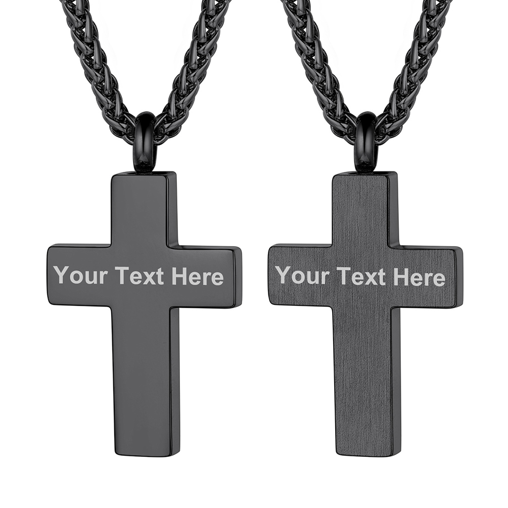 Custom Engraved Cross Cremation Pendant Urn Necklace for Ashes black