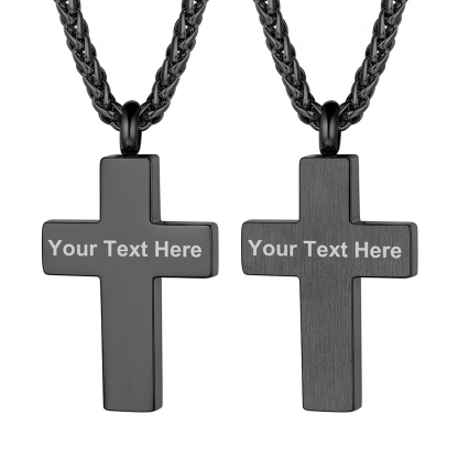 Custom Engraved Cross Cremation Pendant Urn Necklace for Ashes black