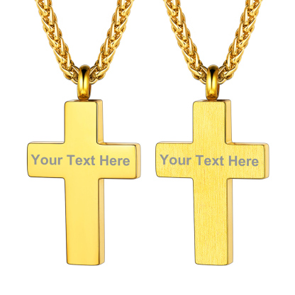 Custom Engraved Cross Cremation Pendant Urn Necklace for Ashes gold