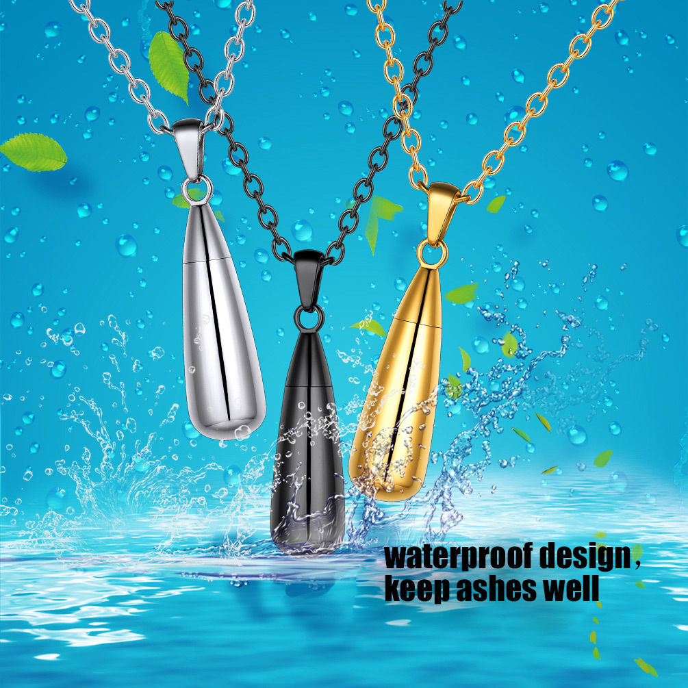Engraved Teardrop Cremation Urn Necklace for Ashes 