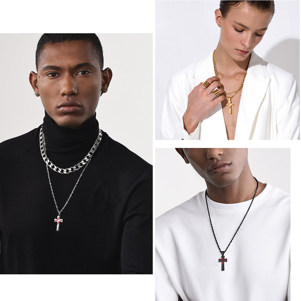 Personalized Engraved Baseball Cross Necklace for Men model show