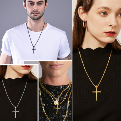 Custom Name Engraved Baseball Cross Necklace for Men model show