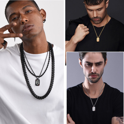 Custom Engraved Baseball Number Dog Tags Pendant Necklace for Men model show