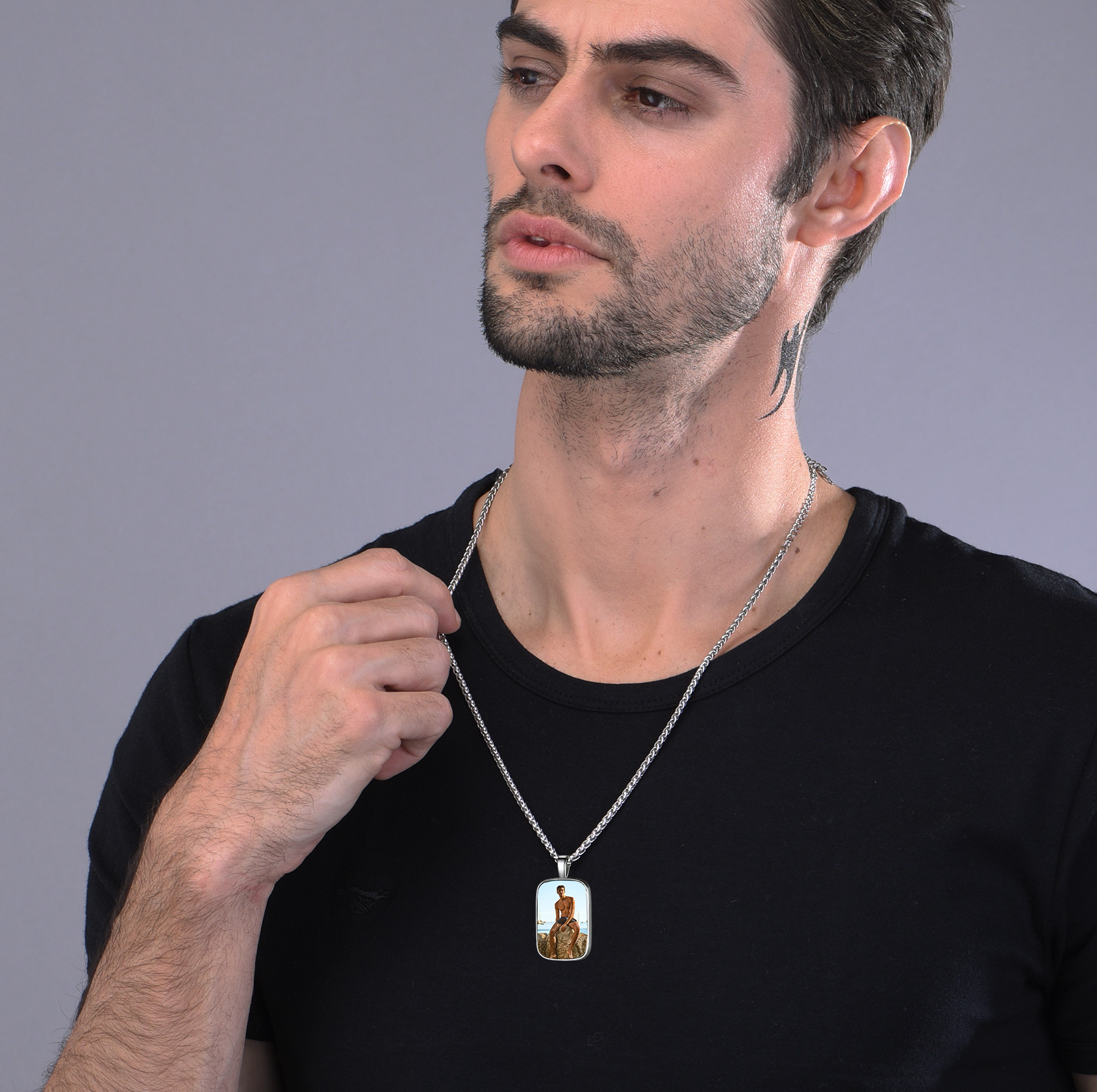 Custom Photo Engraved Message Pendant Necklace for Men Women model silver