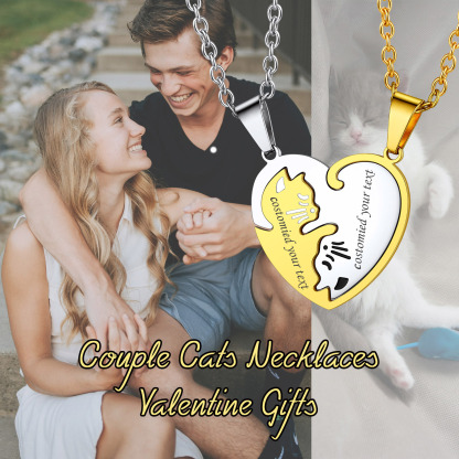 Puzzle Heart Cat Shape Necklace for Couple 