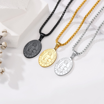 Custom Name Engraved Saint Sebastian Necklace for Women Men color