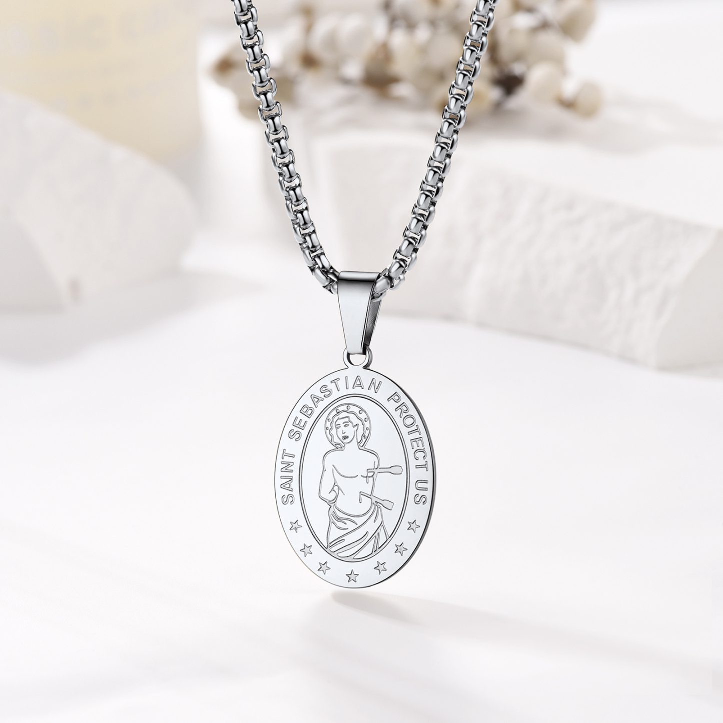 Custom Name Engraved Saint Sebastian Necklace for Women Men silver occasion