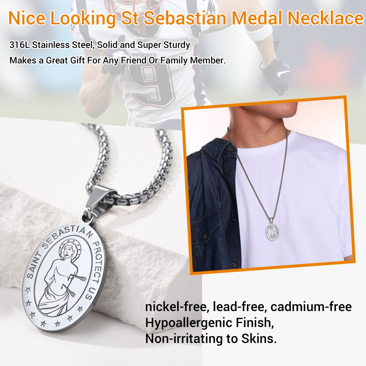 Custom Engraved Saint Sebastian Necklace for Women Men