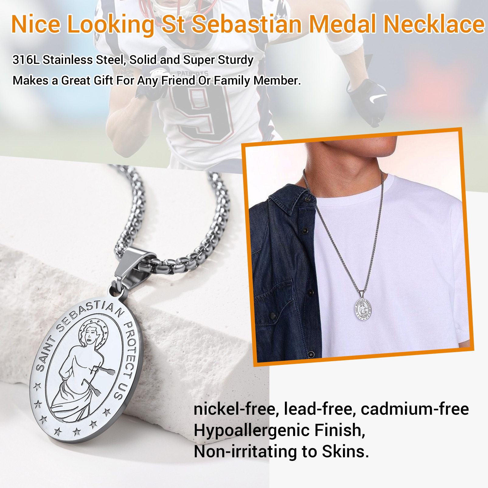 Custom Engraved Saint Sebastian Necklace for Women Men