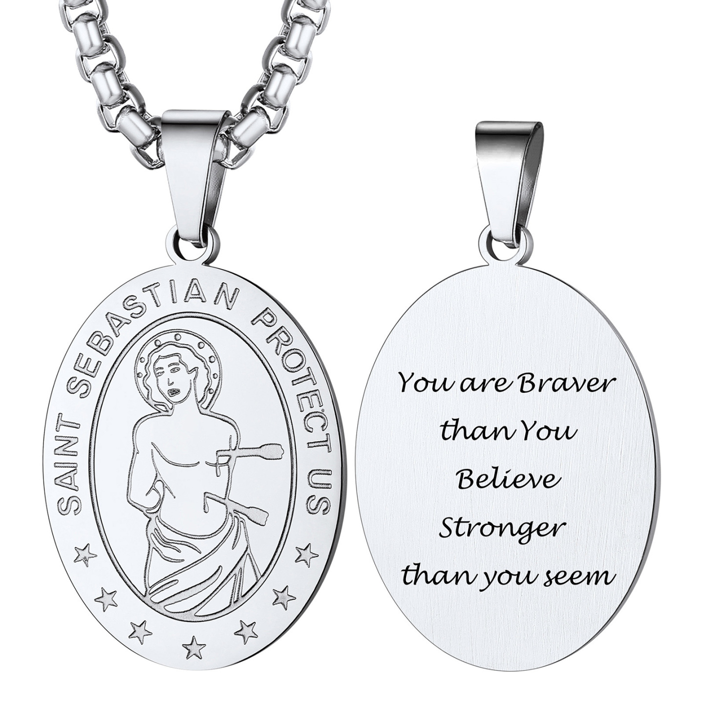Custom Name Engraved Saint Sebastian Necklace for Women Men silver