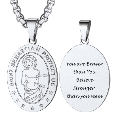 Custom Name Engraved Saint Sebastian Necklace for Women Men silver