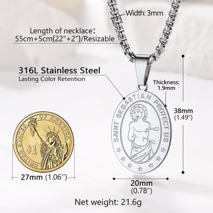 Custom Name Engraved Saint Sebastian Necklace for Women Men size