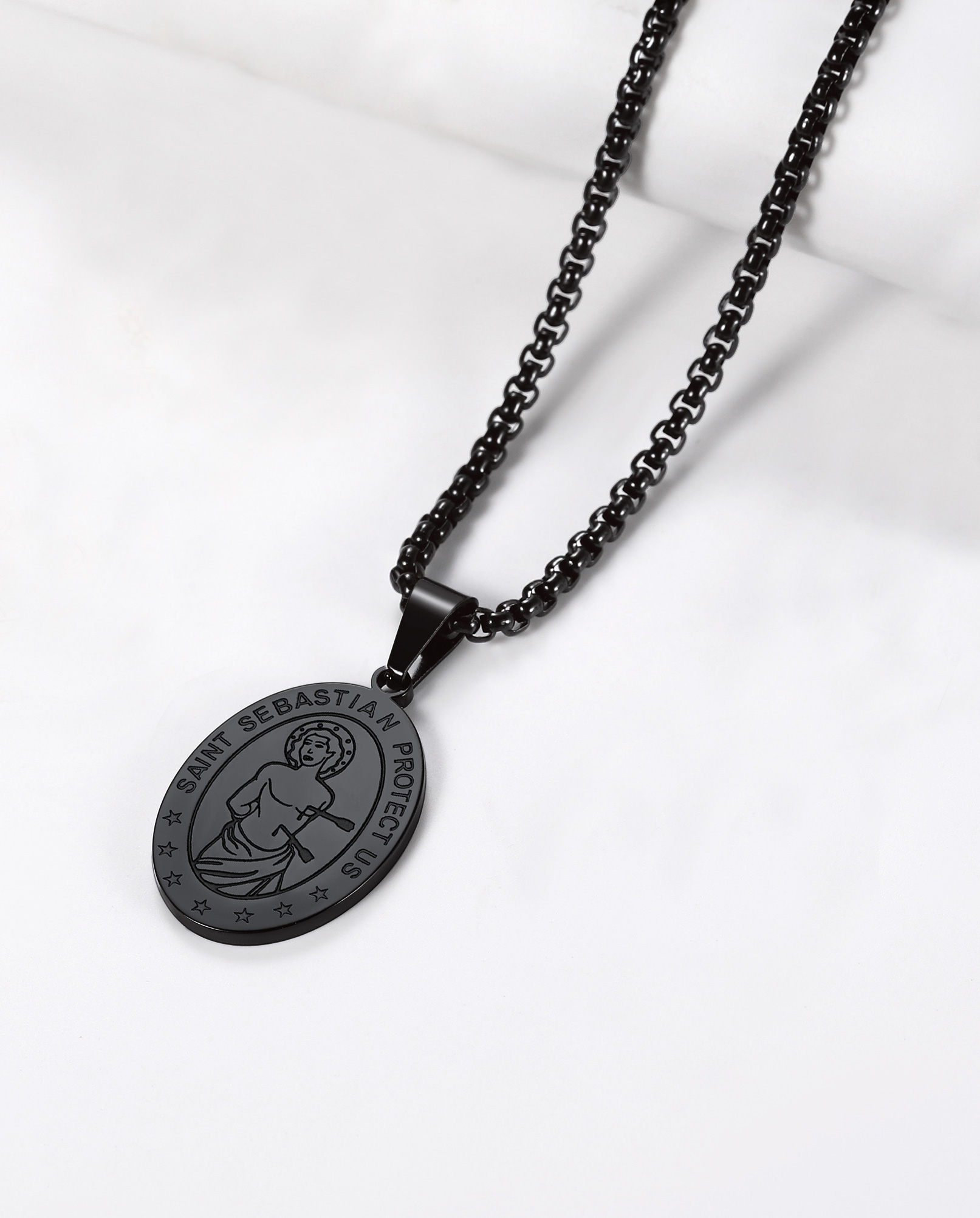 Custom Name Engraved Saint Sebastian Necklace for Women Men black occasion