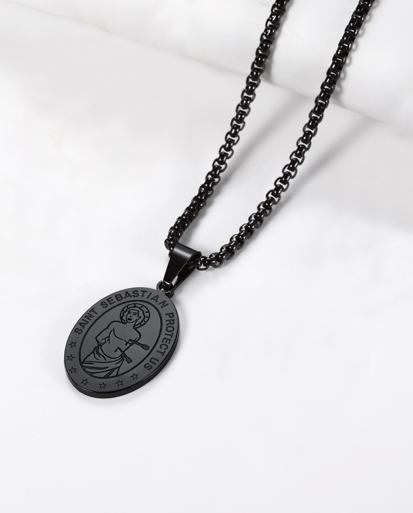Custom Name Engraved Saint Sebastian Necklace for Women Men black occasion