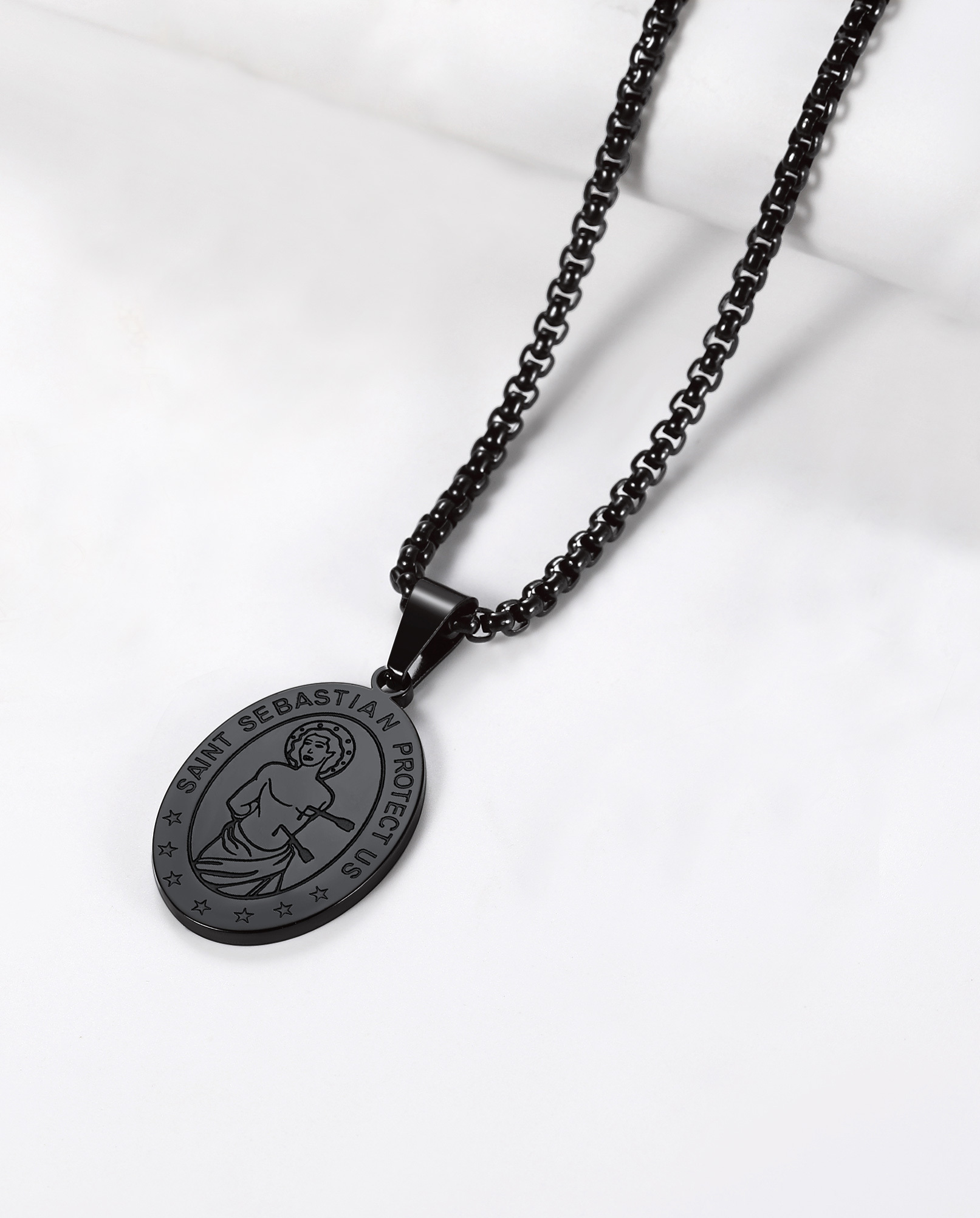 Custom Name Engraved Saint Sebastian Necklace for Women Men black occasion