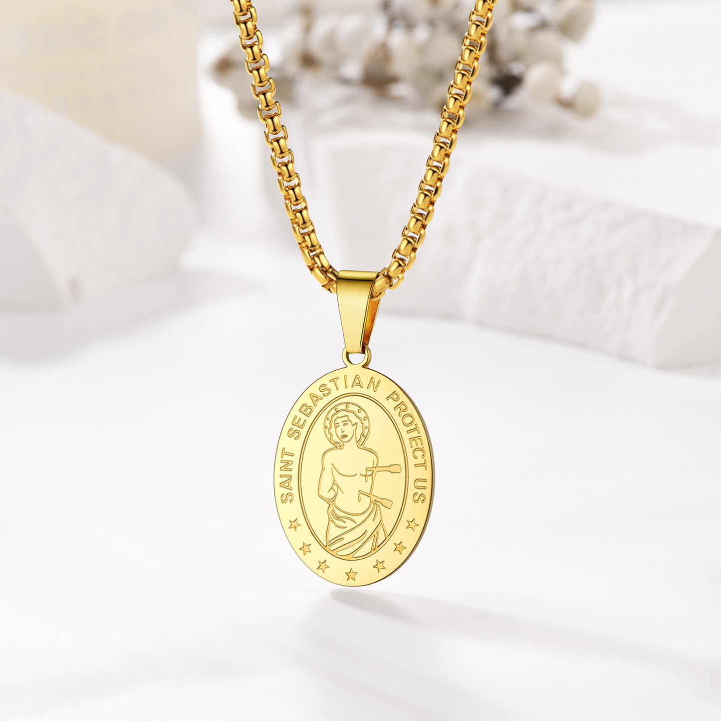 Custom Name Engraved Saint Sebastian Necklace for Women Men gold occasion
