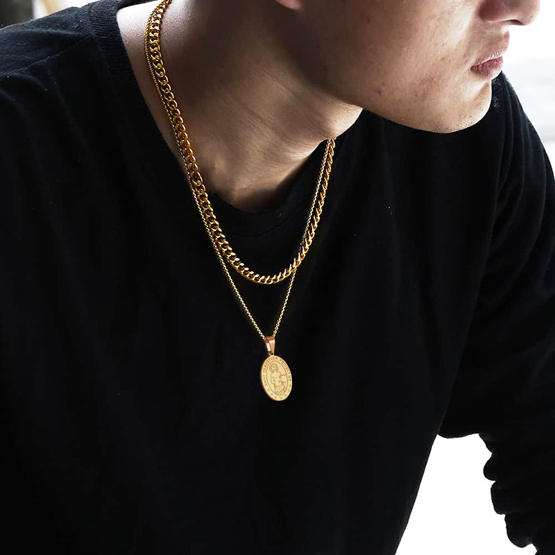 Custom Name Engraved Saint Sebastian Necklace for Women Men model gold
