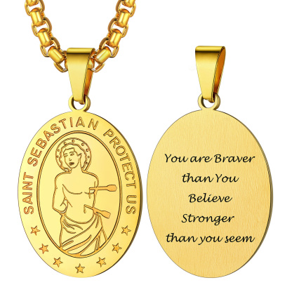 Custom Name Engraved Saint Sebastian Necklace for Women Men gold