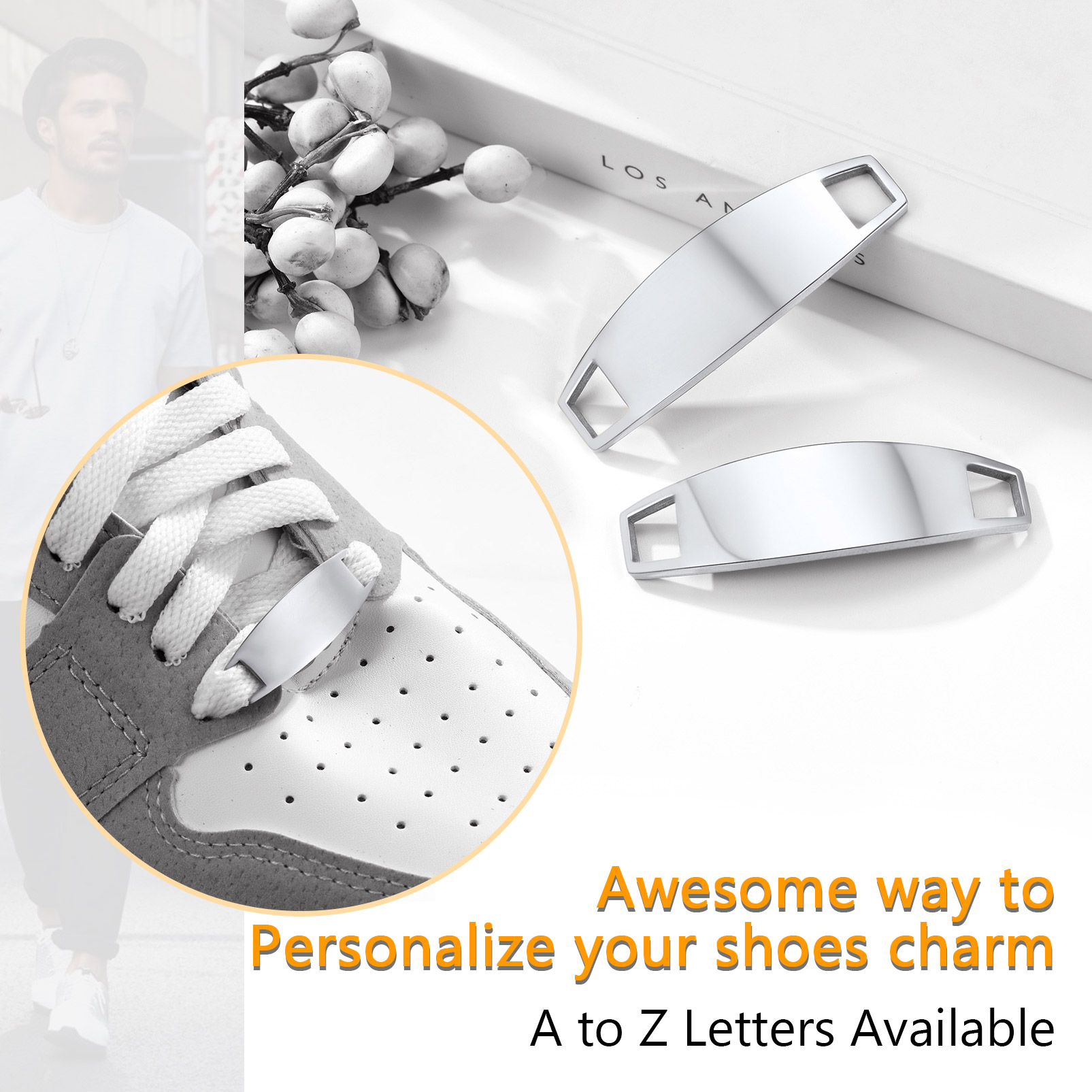 Personalized Engraved 2Pcs ShoeLace ID Tag Shoe Buckles 