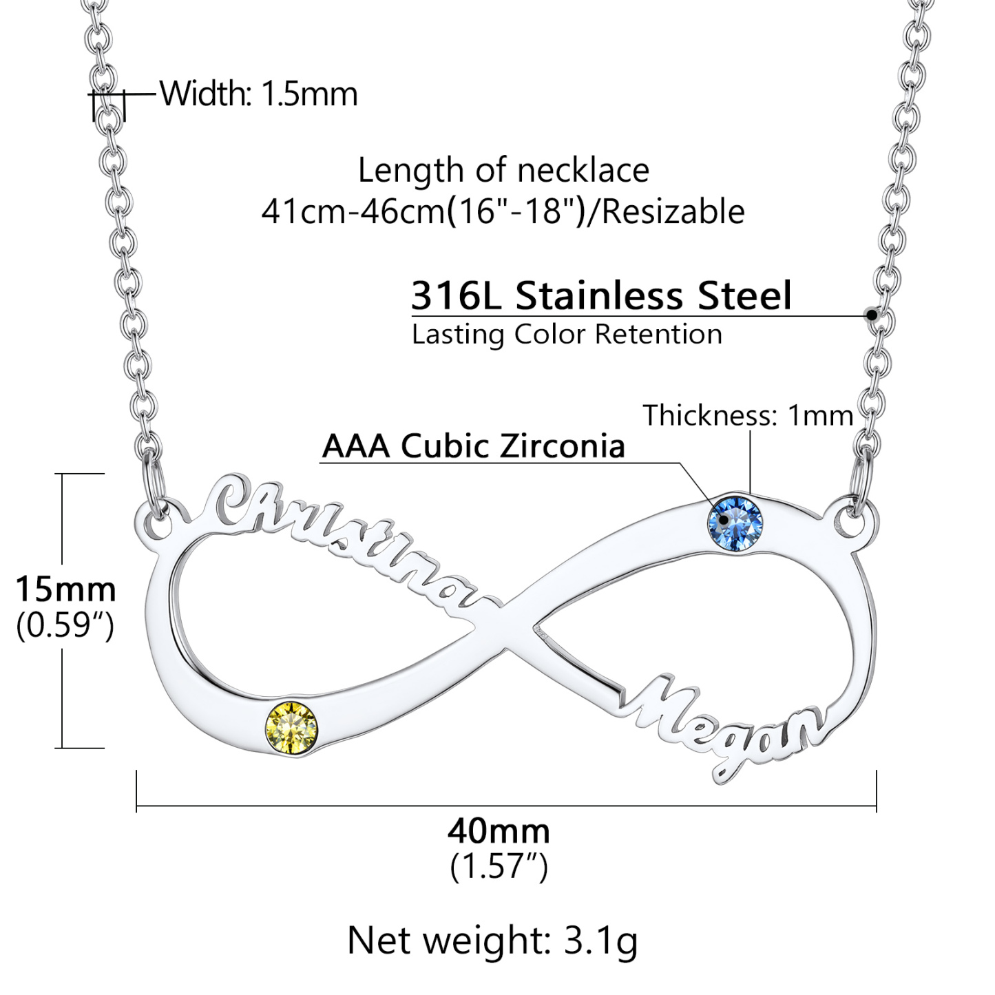 Personalized Birthstone Infinity Name Plate Necklace for Women detail