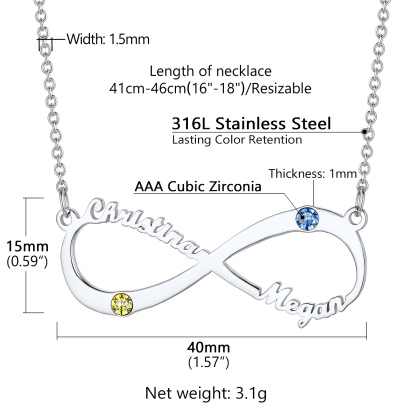 Personalized Birthstone Infinity Name Plate Necklace for Women detail