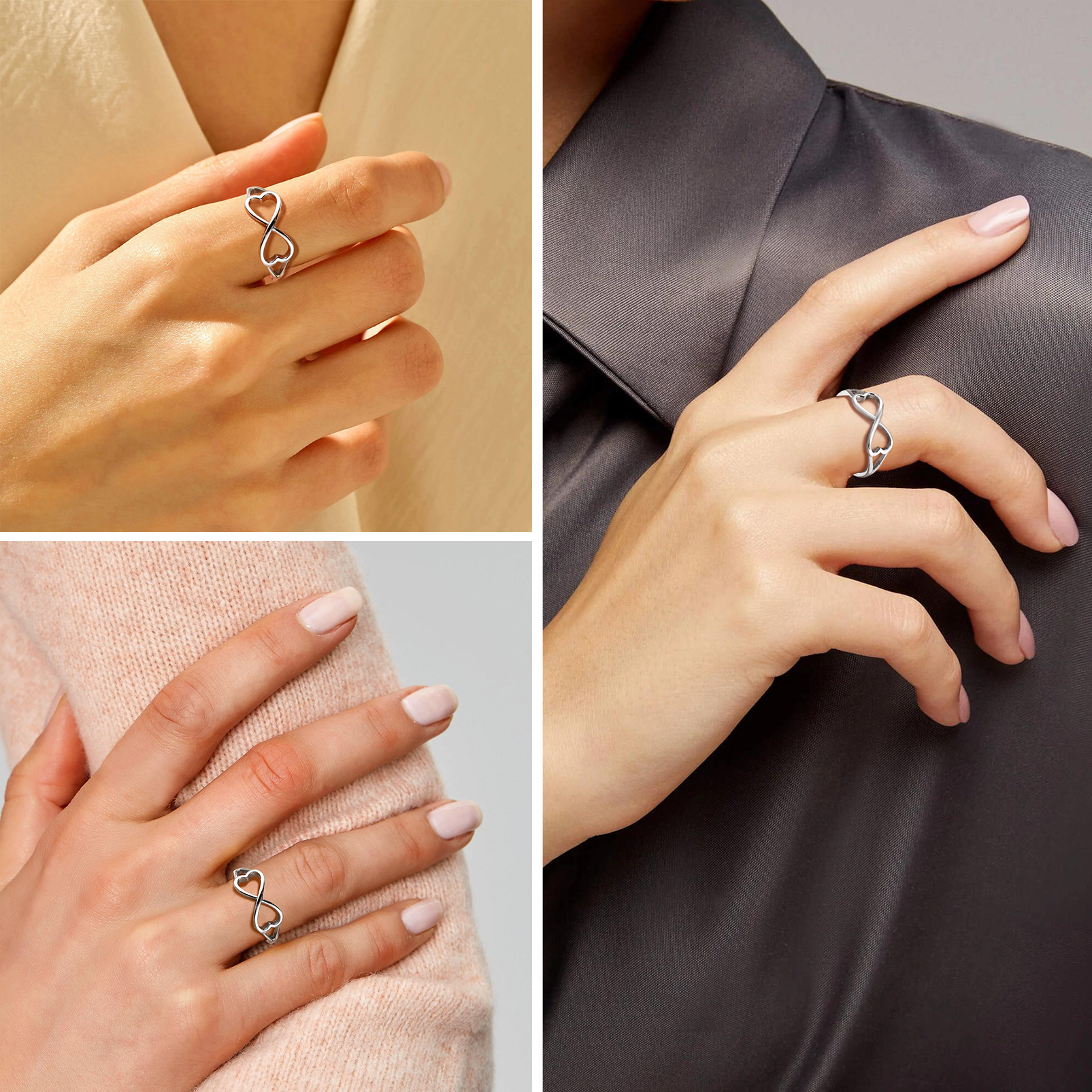 Personalized Engraved Sterling Silver Heart Infinity Knot Promise Rings model show