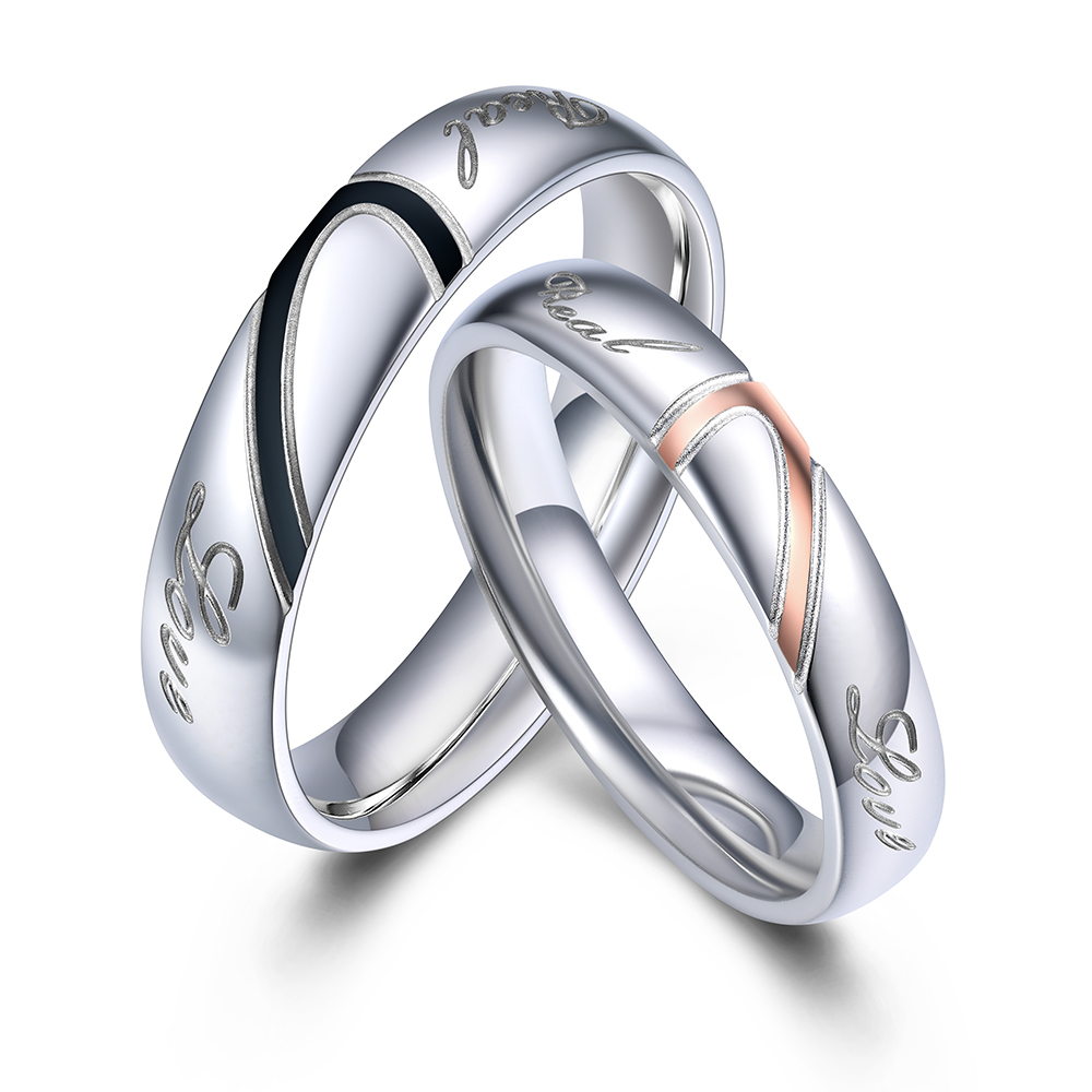 Custom Name Matching Commitment Heart Promise Rings for Couple