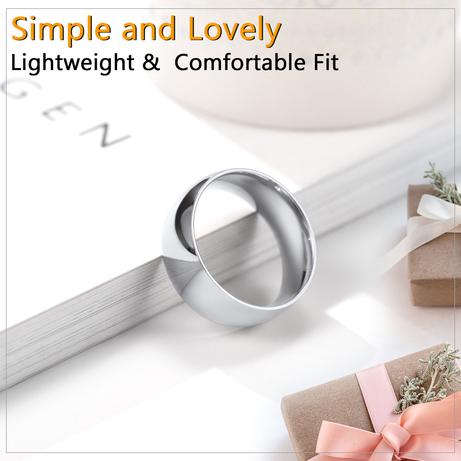 Personalized Stainless Steel Wedding Simple Plain Band Ring for Men Women silver occasion