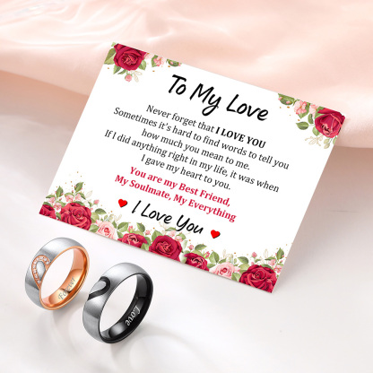 Personalized Name Heart Matching Promise Rings for Couple