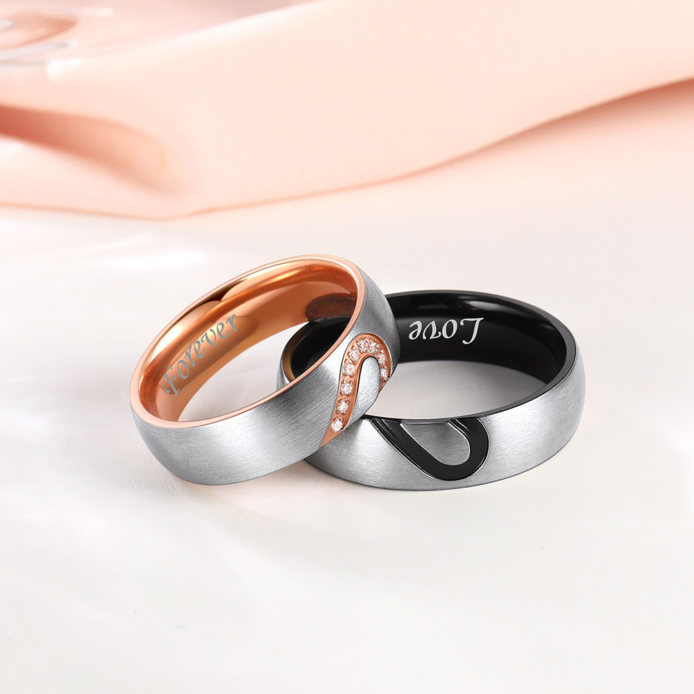 Personalized Name Heart Matching Promise Rings for Couple