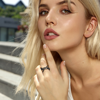 Custom Name Infinity Adjustable Ring for Women model black