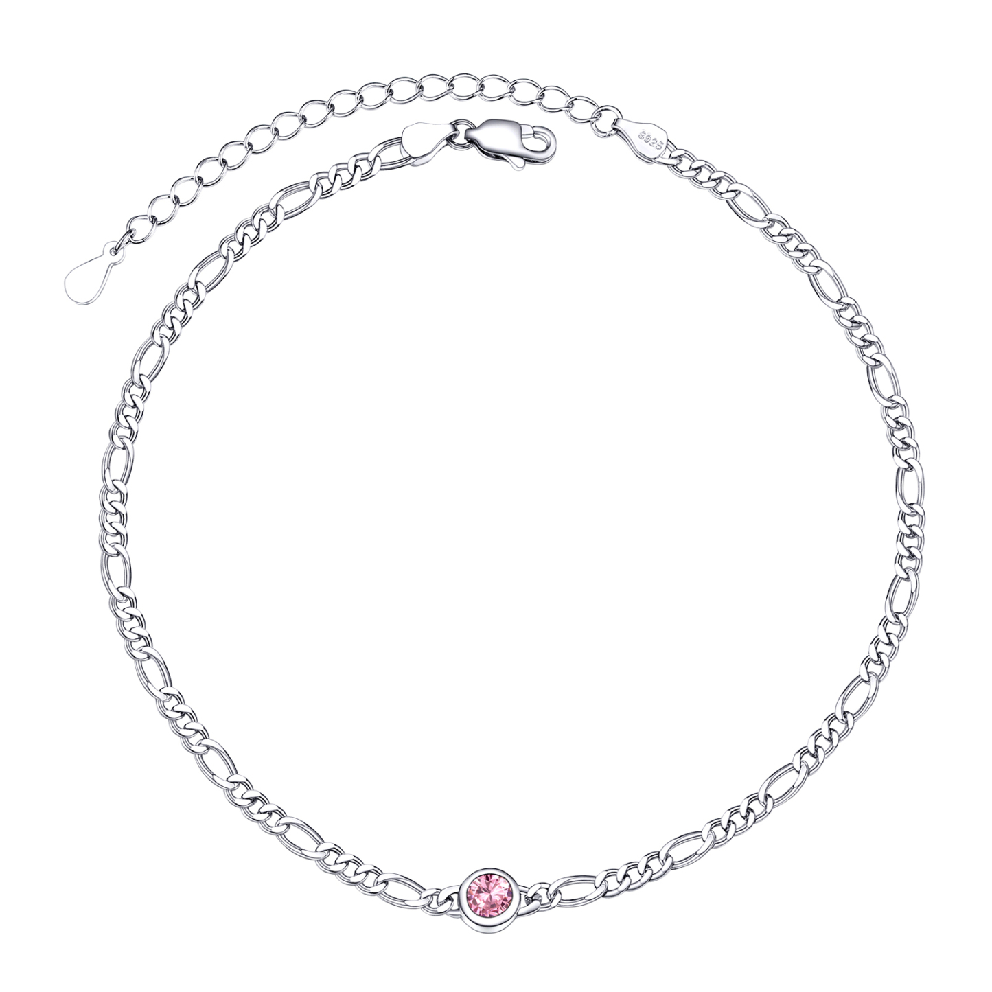 Birthstone Sterling Silver Anklets for Women Oct