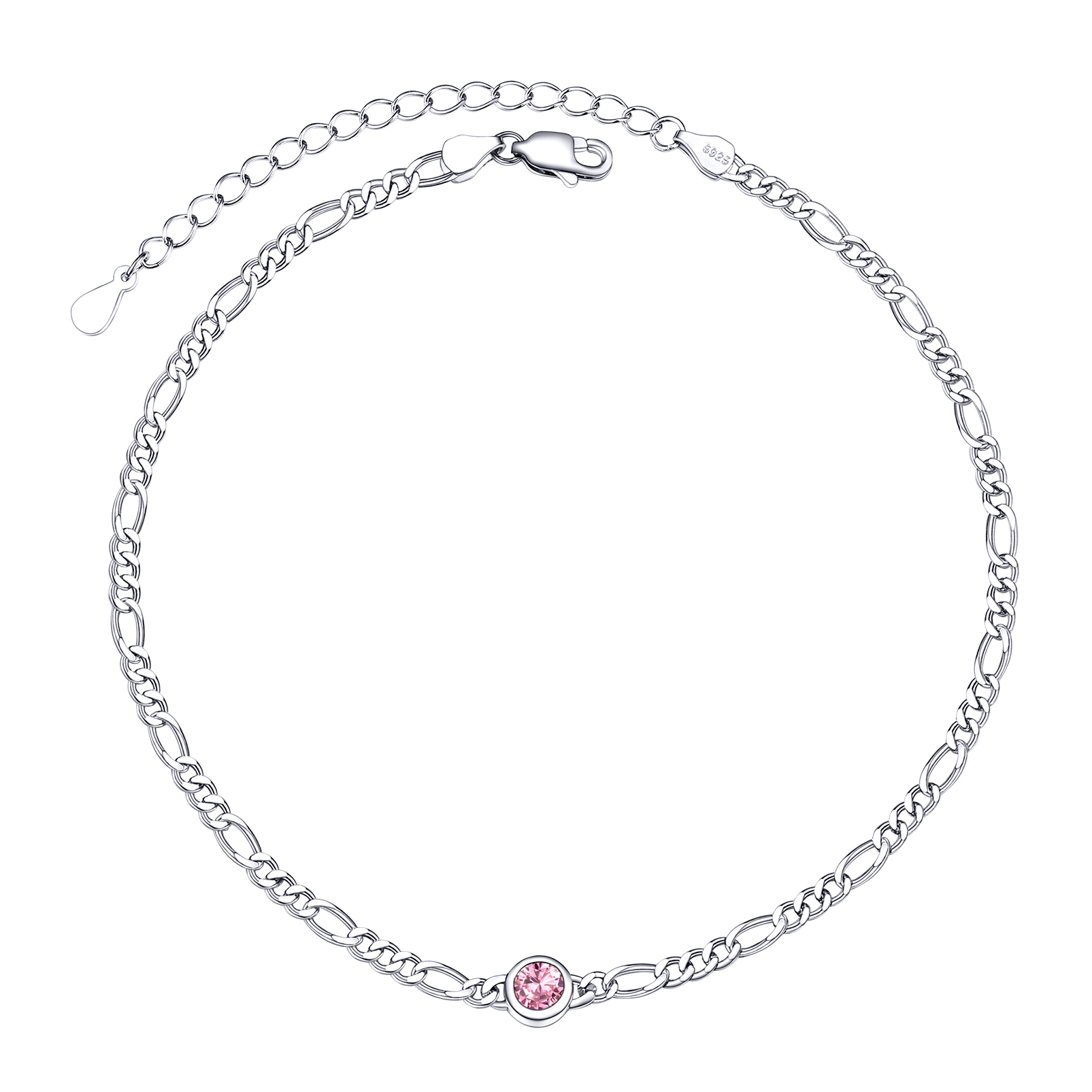 Birthstone Sterling Silver Anklets for Women Oct