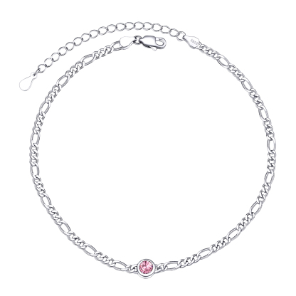 Birthstone Sterling Silver Anklets for Women Oct