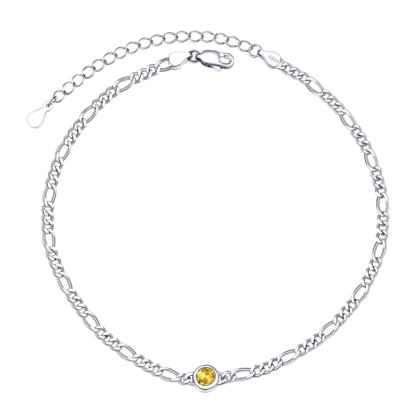 Birthstone Sterling Silver Figaro Anklets for Women Nov