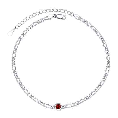 Birthstone Sterling Silver Diamond Cut Figaro Anklets for Women Jan