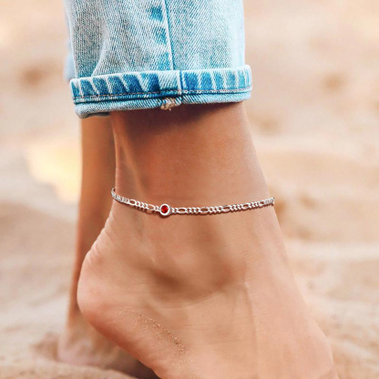 Birthstone Sterling Silver Diamond Cut Figaro Anklets model model