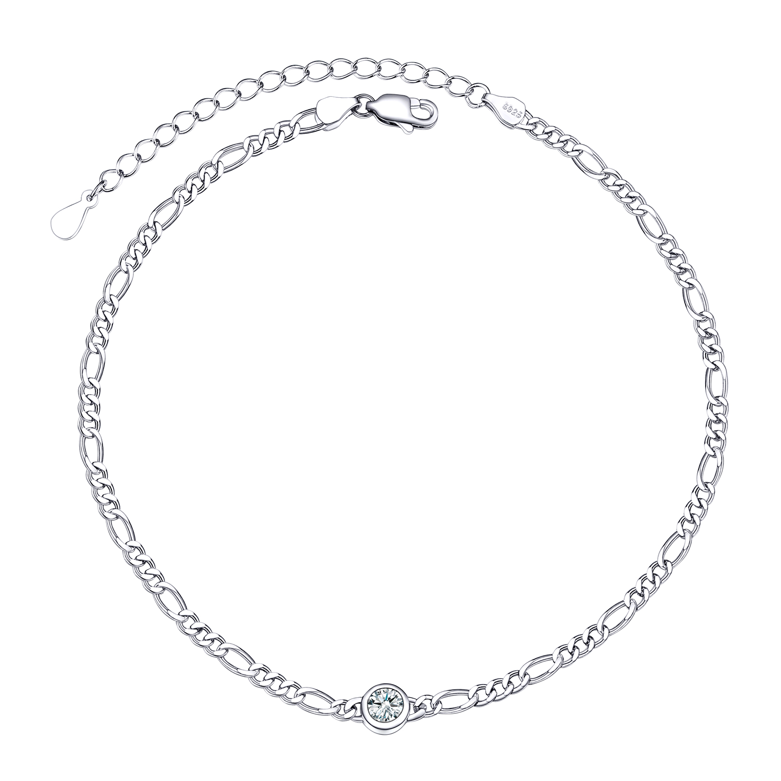 Birthstone Sterling Silver Diamond Cut Figaro Anklets for Women Apr