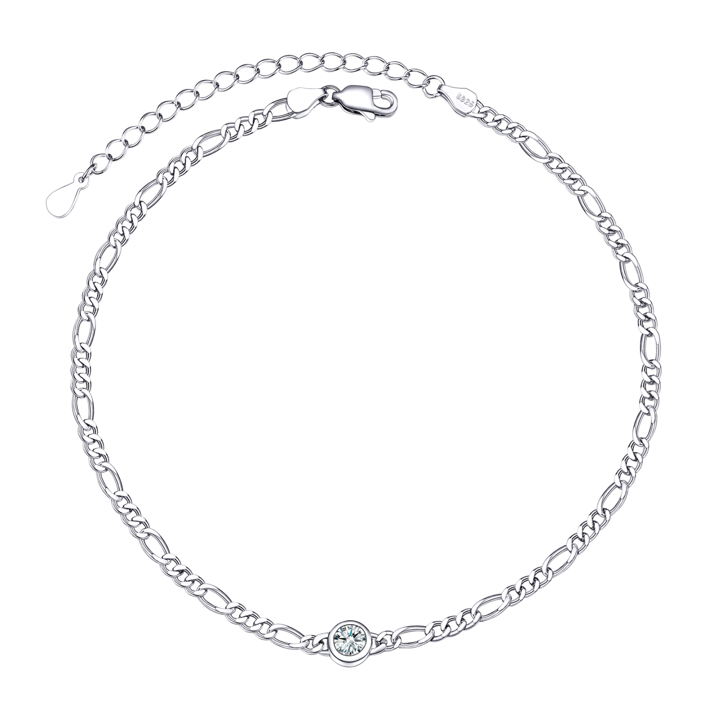 Birthstone Sterling Silver Diamond Cut Figaro Anklets for Women Apr
