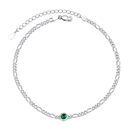Birthstone Sterling Silver Figaro Anklets for Women May