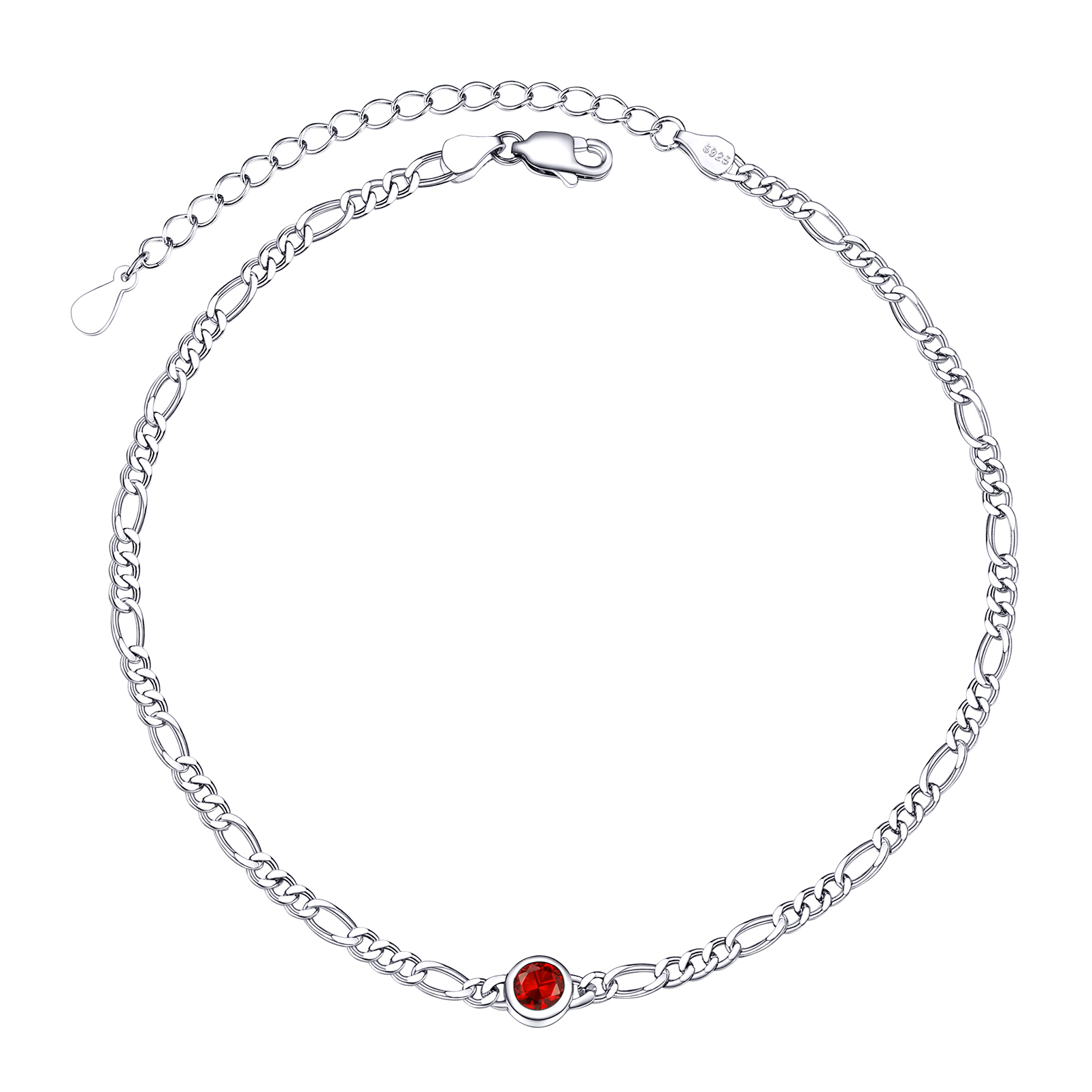 Birthstone Sterling Silver Anklets for Women Jul