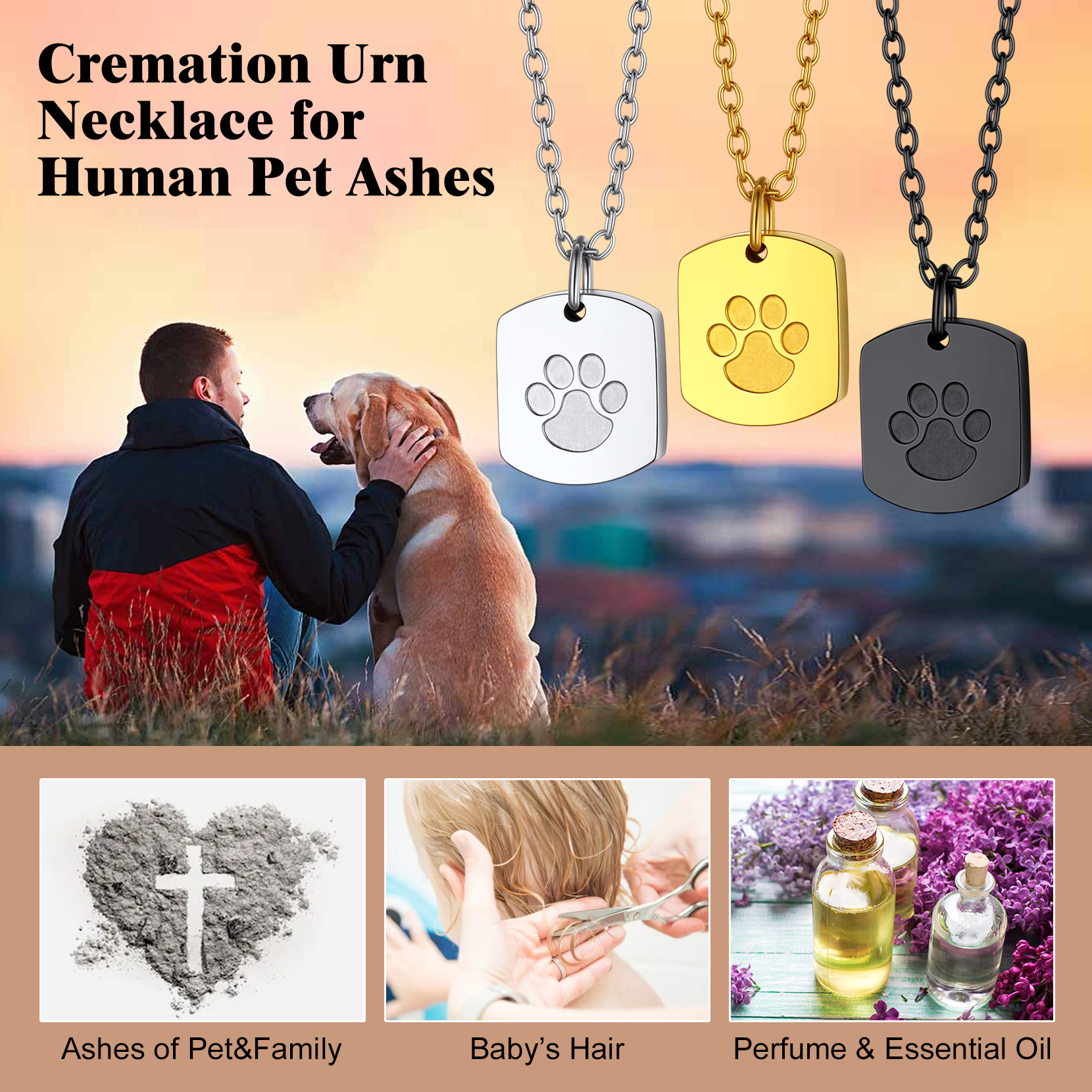 Dog Paw Cremation Urn Necklace Stainless Steel
