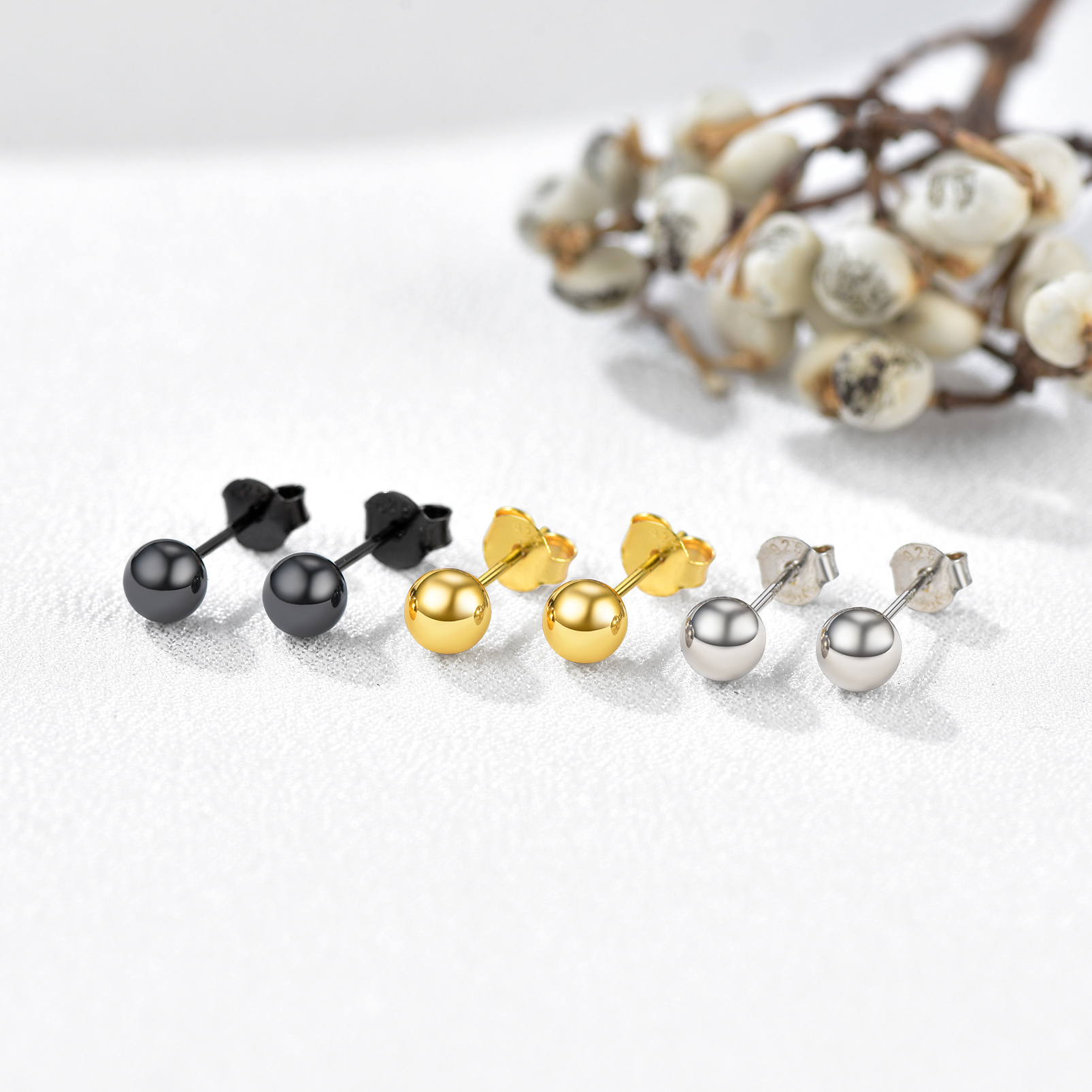 Sterling Silver Ball Stud Earrings Post/Second Hole/Cartilage Earrings color