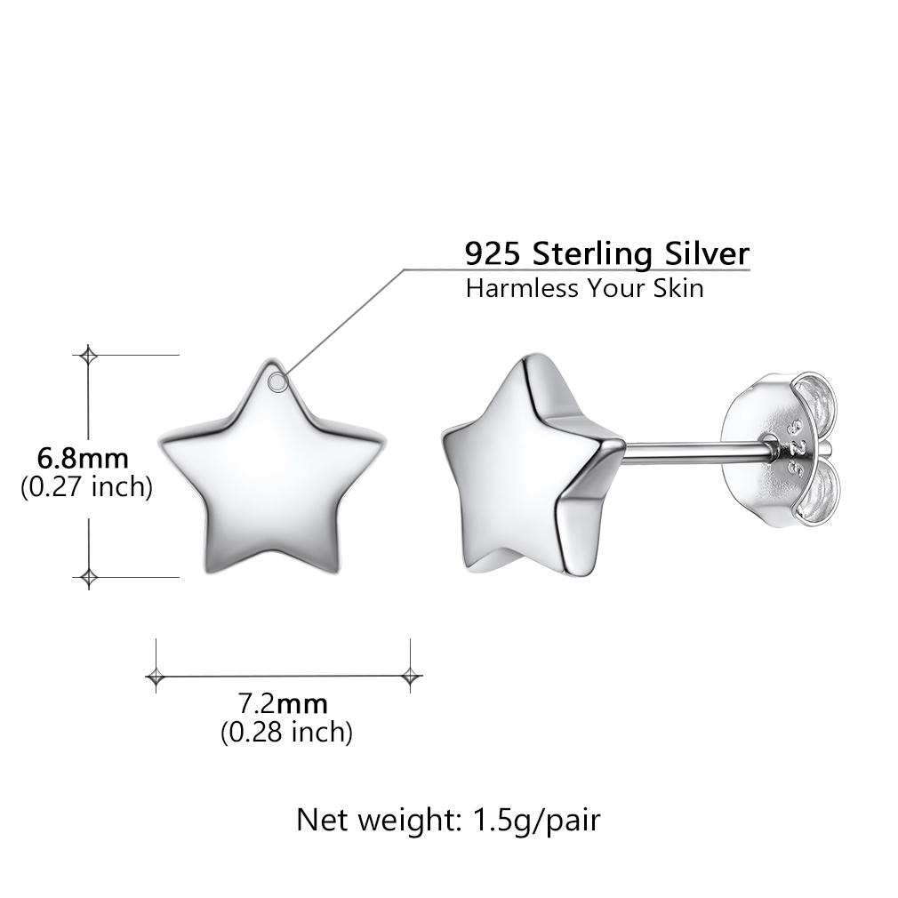 Engraved Star Personalized Hypoallergenic 925 Sterling Silver Stud Earrings for Women