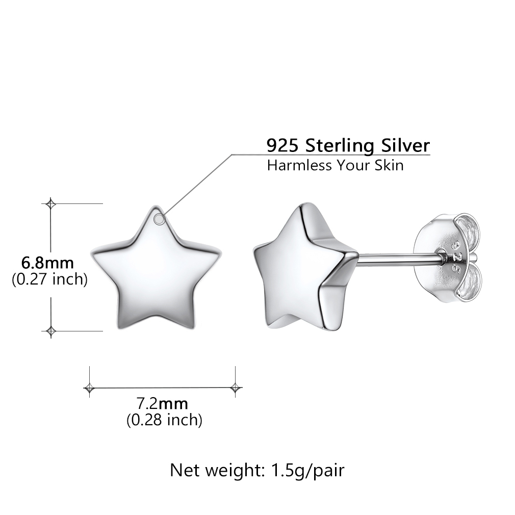 Engraved Star Personalized Hypoallergenic 925 Sterling Silver Stud Earrings for Women