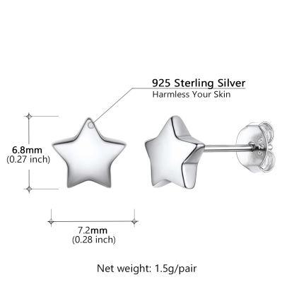 Engraved Star Personalized Hypoallergenic 925 Sterling Silver Stud Earrings for Women