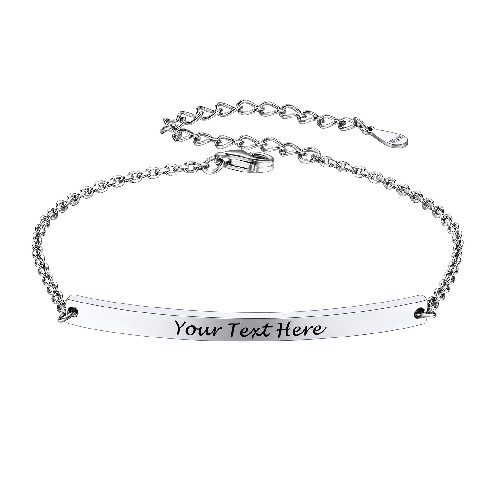 Custom Name Engraved Silver Bar Bracelet for Women 