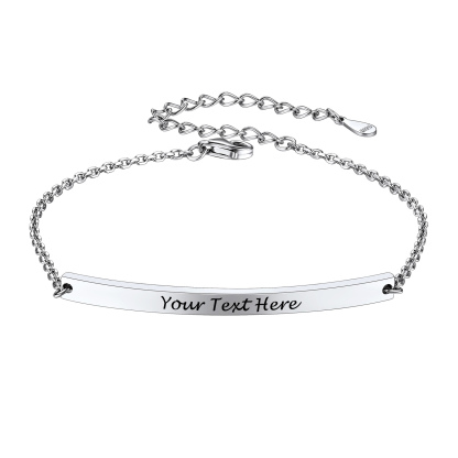 Custom Name Engraved Silver Bar Bracelet for Women 
